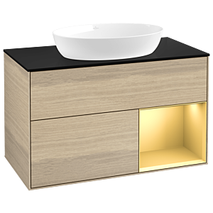 Villeroy and Boch Finion Villeroy and Boch Finion GA22HFPC 100cm, cover plate black matt, Emotion, shelves gold matt lacquer, Oak Veneer