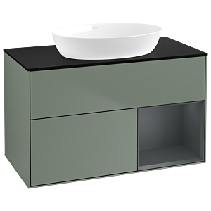 Villeroy et Boch Finion GA22HGGM 100cm, plaque de recouvrement noire mate, Emotion, étagères laqué mat Midnight, Olive Matt Lacquer