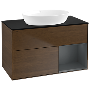 Villeroy and Boch Finion Villeroy and Boch Finion GA22HGGN 100cm, cover plate black matt, Emotion, shelves Midnight matt lacquer, walnut veneer
