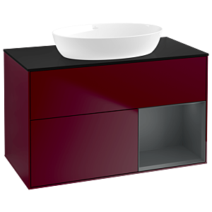 Villeroy und Boch Finion Waschtischunterschrank GA22HGHB 100cm, Abdeckplatte black matt, Emotion, Regale Midnight matt lacquer, Peony Matt