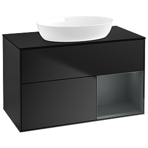 Villeroy et Boch Finion Villeroy et Boch GA22HGPD 100cm, plaque de recouvrement noir mat, Emotion, étagères Laque mat minuit, Laque noire mate