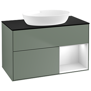 Villeroy und Boch Finion Waschtischunterschrank GA22MTGM 100cm, Abdeckplatte black matt, Emotion, Regale White matt lacquer, Olive Matt Lacquer