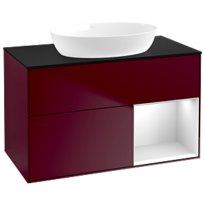 Villeroy et Boch Finion Villeroy et Boch GA22MTHB 100cm, plaque de recouvrement noire mate, Emotion, étagères Peony Matt blanc mat, Peony Matt