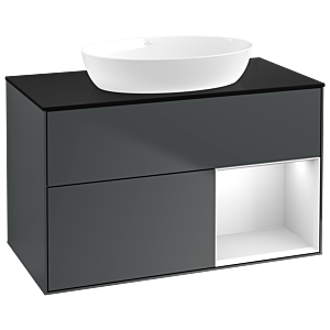 Villeroy und Boch Finion Waschtischunterschrank GA22MTHG 100cm, Abdeckplatte black matt, Emotion, Regale White matt lacquer, Midnight Blue Matt Lacquer