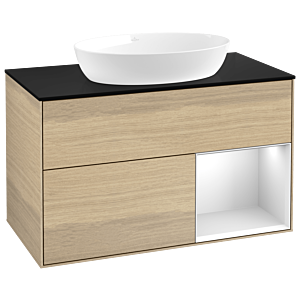 Villeroy et Boch Finion Villeroy et Boch GA22MTPC 100cm, plaque de recouvrement noire mate, Emotion, étagères Oak Veneer blanc mat, Oak Veneer