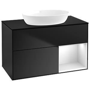 Villeroy et Boch Finion Villeroy et Boch GA22MTPD 100cm, plaque de recouvrement noir mat, Emotion, étagères laqué blanc mat, laqué noir mat