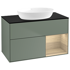 Villeroy et Boch Finion Villeroy et Boch GA22PCGM 100cm, plaque de recouvrement noir mat, emotion, étagères Oak Veneer , Olive Matt Lacquer