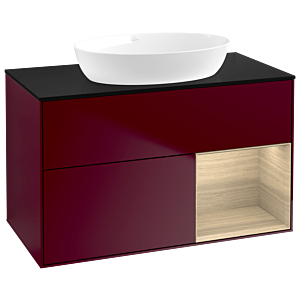 Villeroy und Boch Finion Waschtischunterschrank GA22PCHB 100cm, Abdeckplatte black matt, Emotion, Regale Oak Veneer, Peony Matt