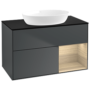 Villeroy et Boch Finion Villeroy et Boch GA22PCHG 100cm, plaque de recouvrement noir mat, Emotion, étagères Oak Veneer , Midnight Blue Matt Lacquer