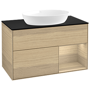 Villeroy et Boch Finion Villeroy et Boch GA22PCPC 100cm, plaque de recouvrement noir mat, emotion, étagères Oak Veneer , Oak Veneer