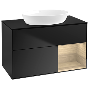 Villeroy and Boch Finion Villeroy and Boch Finion GA22PCPD 100cm, cover plate black matt, Emotion, shelves Oak Veneer , black matt lacquer