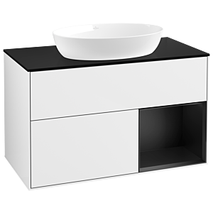 Villeroy und Boch Finion Waschtischunterschrank GA22PDGF 100cm, Abdeckplatte black matt, Emotion, Regale Black matt lacquer, Glossy white lacquer
