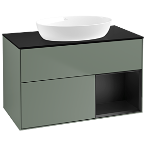 Villeroy und Boch Finion Waschtischunterschrank GA22PDGM 100cm, Abdeckplatte black matt, Emotion, Regale Black matt lacquer, Olive Matt Lacquer