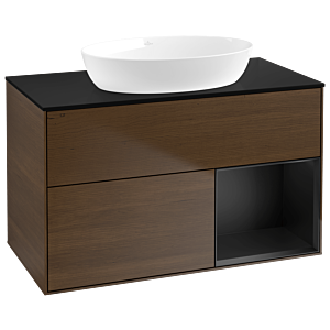 Villeroy und Boch Finion Waschtischunterschrank GA22PDGN 100cm, Abdeckplatte black matt, Emotion, Regale Black matt lacquer, Walnut veneer