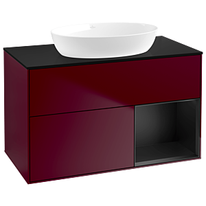 Villeroy et Boch Finion Villeroy et Boch GA22PDHB 100cm, plaque de recouvrement noire mate, Emotion, étagères Peony Matt noir mat, Peony Matt