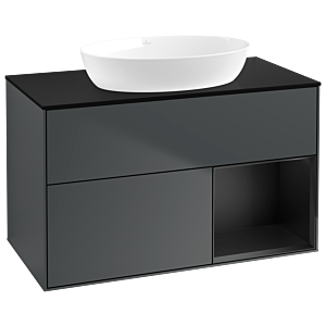 Villeroy et Boch Finion Villeroy et Boch GA22PDHG 100cm, plaque de recouvrement noire mate, Emotion, étagères Blue Matt Lacquer noir mat, Midnight Blue Matt Lacquer
