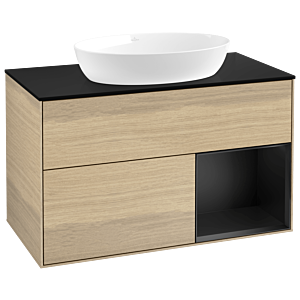 Villeroy et Boch Finion Villeroy et Boch GA22PDPC 100cm, plaque de recouvrement noir mat, Emotion, étagères laqué noir mat, Oak Veneer