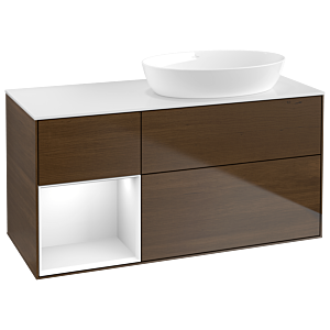 Villeroy and Boch Finion Villeroy and Boch Finion GA41GFGN 120cm, cover plate white matt, Emotion, shelves Glossy white lacquer, walnut veneer