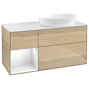 Villeroy and Boch Finion Villeroy and Boch Finion GA41GFPC 120cm, cover plate white matt, Emotion, shelves Glossy white lacquer, Oak Veneer
