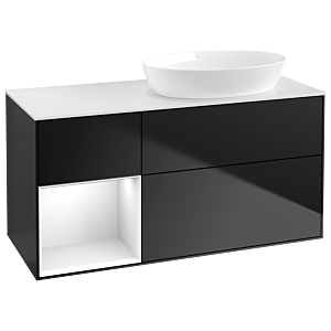 Villeroy und Boch Finion Waschtischunterschrank GA41GFPD 120cm, Abdeckplatte white matt, Emotion, Regale Glossy white lacquer, Black matt lacquer