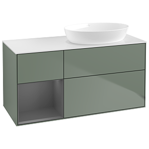 Villeroy et Boch Finion GA41GKGM 120cm, plaque de recouvrement blanc mat, Emotion, étagères laqué anthracite mat, Olive Matt Lacquer