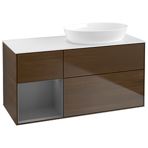 Villeroy et Boch Finion Villeroy et Boch GA41GKGN 120cm, plaque de recouvrement blanc mat, Emotion, étagères laqué mat anthracite, placage noyer