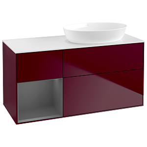 Villeroy et Boch Finion GA41GKHB 120cm, plaque de recouvrement blanc mat, Emotion, étagères laqué anthracite mat, Peony Matt