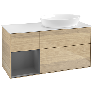 Villeroy und Boch Finion Waschtischunterschrank GA41GKPC 120cm, Abdeckplatte white matt, Emotion, Regale Anthracite matt lacquer, Oak Veneer