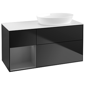 Villeroy und Boch Finion Waschtischunterschrank GA41GKPD 120cm, Abdeckplatte white matt, Emotion, Regale Anthracite matt lacquer, Black matt lacquer
