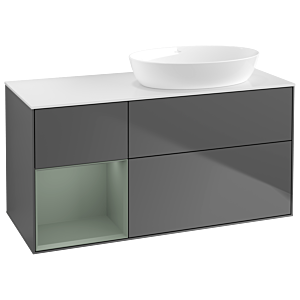 Villeroy und Boch Finion Waschtischunterschrank GA41GMGK 120cm, Abdeckplatte white matt, Emotion, Regale Olive matt lacquer, Anthracite matt