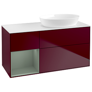 Villeroy et Boch Finion Villeroy et Boch GA41GMHB 120cm, plaque de recouvrement blanc mat, Emotion, étagères laqué olive mat, Peony Matt