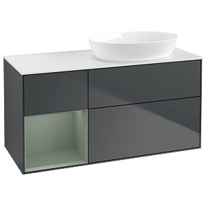 Villeroy und Boch Finion Waschtischunterschrank GA41GMHG 120cm, Abdeckplatte white matt, Emotion, Regale Olive matt lacquer, Midnight Blue Matt Lacquer
