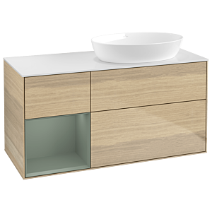 Villeroy und Boch Finion Waschtischunterschrank GA41GMPC 120cm, Abdeckplatte white matt, Emotion, Regale Olive matt lacquer, Oak Veneer