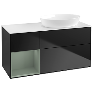 Villeroy und Boch Finion Waschtischunterschrank GA41GMPD 120cm, Abdeckplatte white matt, Emotion, Regale Olive matt lacquer, Black matt lacquer