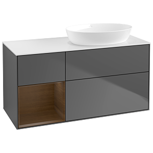 Villeroy und Boch Finion Waschtischunterschrank GA41GNGK 120cm, Abdeckplatte white matt, Emotion, Regale Walnut Veneer, Anthracite matt