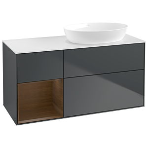 Villeroy und Boch Finion Waschtischunterschrank GA41GNHG 120cm, Abdeckplatte white matt, Emotion, Regale Walnut Veneer, Midnight Blue Matt Lacquer