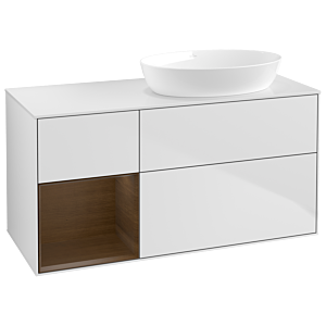 Villeroy und Boch Finion Waschtischunterschrank GA41GNMT 120cm, Abdeckplatte white matt, Emotion, Regale Walnut Veneer, White matt lacquer