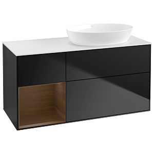 Villeroy und Boch Finion Waschtischunterschrank GA41GNPD 120cm, Abdeckplatte white matt, Emotion, Regale Walnut Veneer, Black matt lacquer
