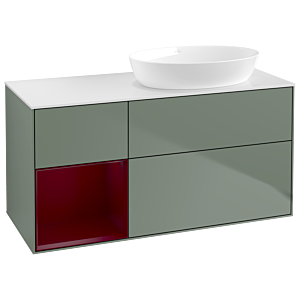 Villeroy und Boch Finion Waschtischunterschrank GA41HBGM 120cm, Abdeckplatte white matt, Emotion, Regale Peony matt lacquer, Olive Matt Lacquer