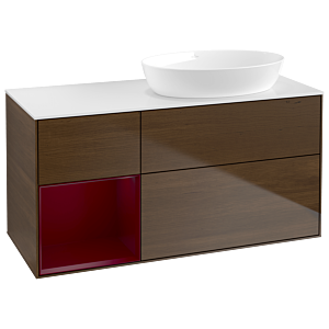 Villeroy und Boch Finion Waschtischunterschrank GA41HBGN 120cm, Abdeckplatte white matt, Emotion, Regale Peony matt lacquer, Walnut veneer