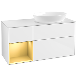 Villeroy und Boch Finion Waschtischunterschrank GA41HFGF 120cm, Abdeckplatte white matt, Emotion, Regale Gold matt lacquer, Glossy white lacquer