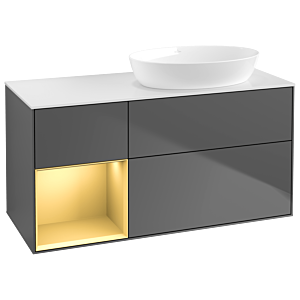 Villeroy und Boch Finion Waschtischunterschrank GA41HFGK 120cm, Abdeckplatte white matt, Emotion, Regale Gold matt lacquer, Anthracite matt