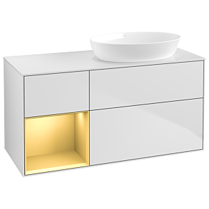 Villeroy und Boch Finion Waschtischunterschrank GA41HFMT 120cm, Abdeckplatte white matt, Emotion, Regale Gold matt lacquer, White matt lacquer