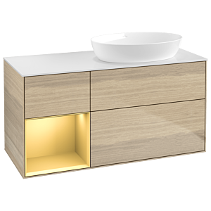 Villeroy und Boch Finion Waschtischunterschrank GA41HFPC 120cm, Abdeckplatte white matt, Emotion, Regale Gold matt lacquer, Oak Veneer