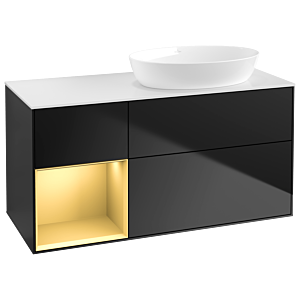 Villeroy und Boch Finion Waschtischunterschrank GA41HFPD 120cm, Abdeckplatte white matt, Emotion, Regale Gold matt lacquer, Black matt lacquer