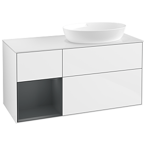 Villeroy und Boch Finion Waschtischunterschrank GA41HGGF 120cm, Abdeckplatte white matt, Emotion, Regale Midnight matt lacquer, Glossy white lacquer