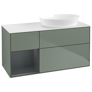 Villeroy und Boch Finion Waschtischunterschrank GA41HGGM 120cm, Abdeckplatte white matt, Emotion, Regale Midnight matt lacquer, Olive Matt Lacquer