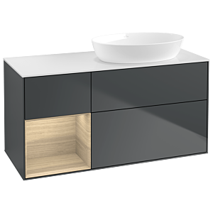 Villeroy und Boch Finion Waschtischunterschrank GA41PCHG 120cm, Abdeckplatte white matt, Emotion, Regale Oak Veneer, Midnight Blue Matt Lacquer