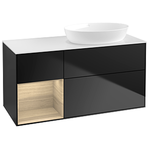 Villeroy und Boch Finion Waschtischunterschrank GA41PCPD 120cm, Abdeckplatte white matt, Emotion, Regale Oak Veneer, Black matt lacquer
