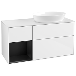 Villeroy und Boch Finion Waschtischunterschrank GA41PDGF 120cm, Abdeckplatte white matt, Emotion, Regale Black matt lacquer, Glossy white lacquer
